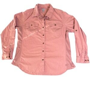 Carhartt Womens XL Dusty Rose Ribbed Side Panel Button Up Work Shirt Long Sleeve